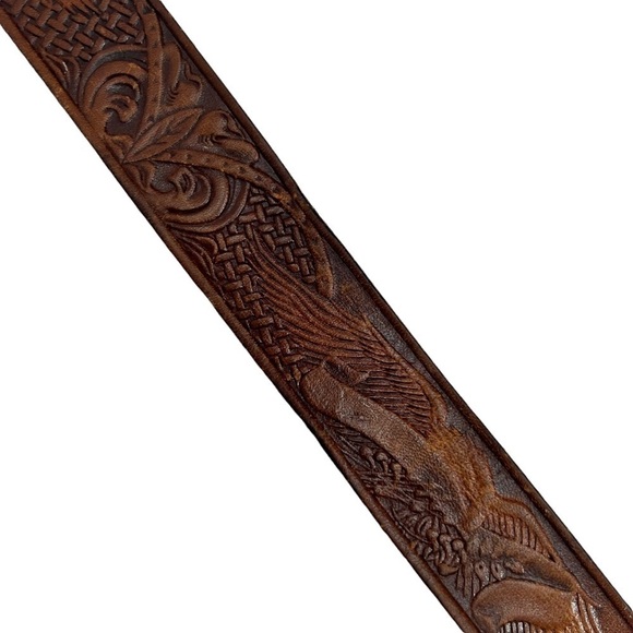 VINTAGE Top Grain Brown Leather Embossed Western Belt Size medium - Picture 5 of 10